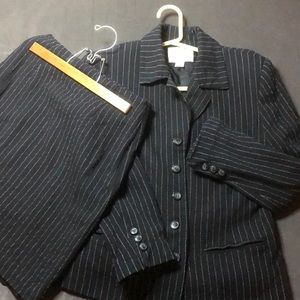 Vtg Express Tailleur 2PC Suit Blazer & matching Skirt S:5/6 Black/pinstripe